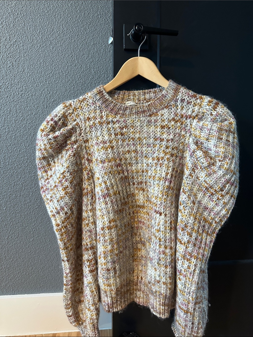 Ulla Johnson Cream and Gold Marled Puff-Sleeve Crewneck Sweater